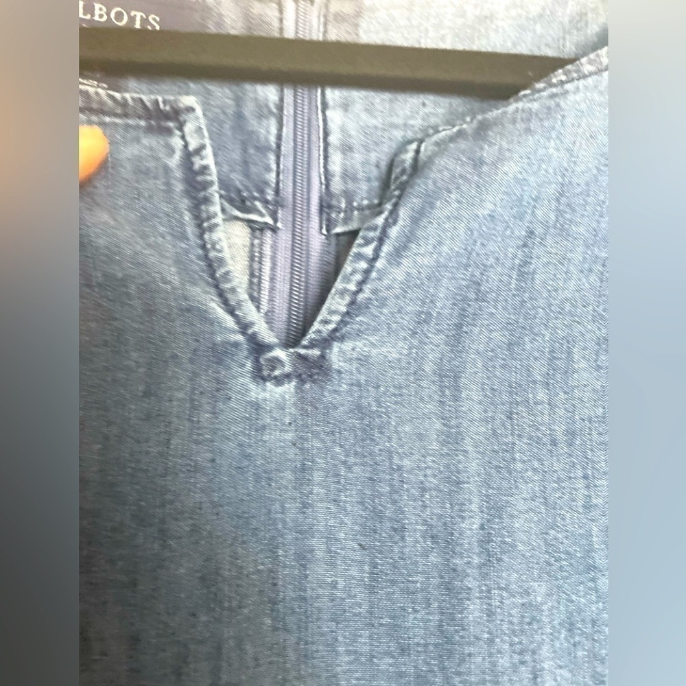 Talbots Chambray V Neck Split Neck Shift Dress Si… - image 3